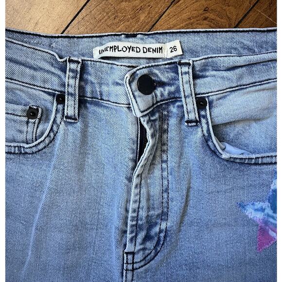 Unemployed Denim Light Wash Pastel Patchwork Stars Women’s Size 26 - Picture 6 of 7